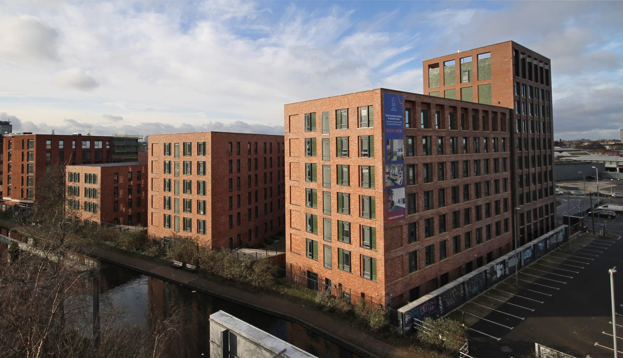 Aerial view along the canal towards Globe Works