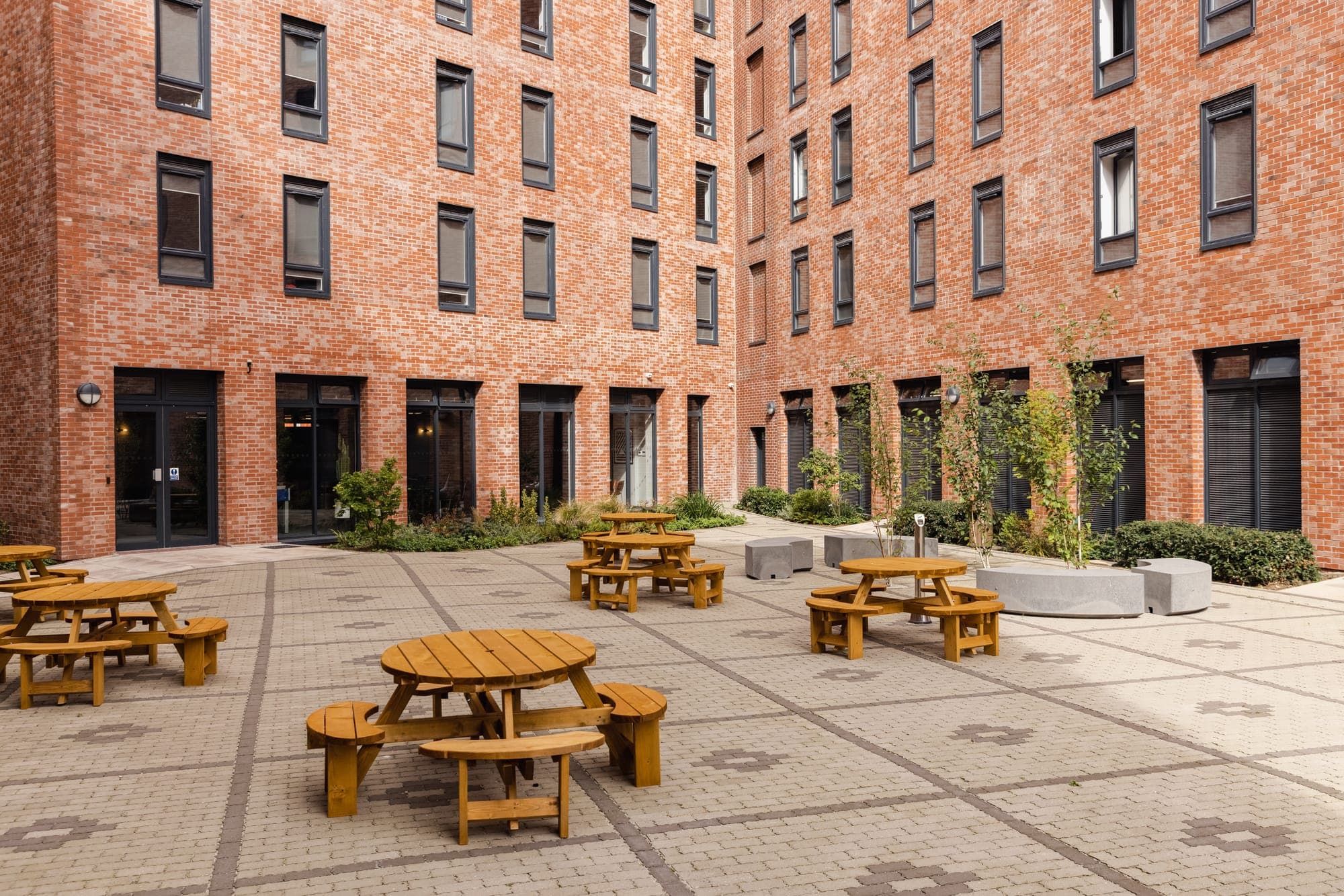 The courtyard at Globe Works looking towards the entrance steps