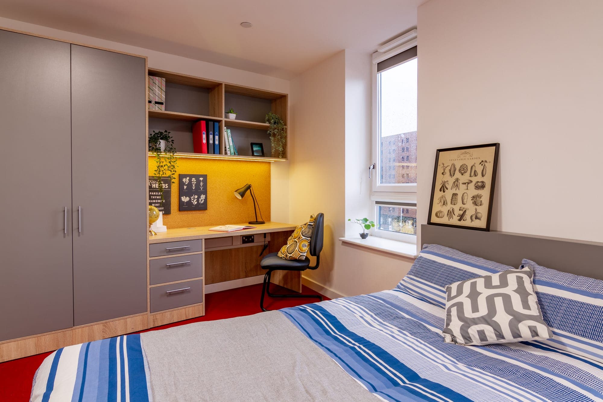 The study wall and wardrobe in a premium studio at Globe Works